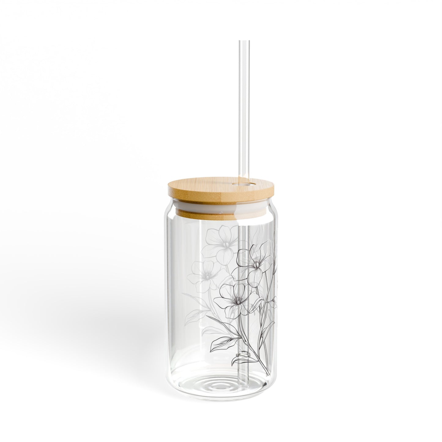 Happy Mother's Day Sipper Glass / Glass Tumbler Transparent Floral Pattern and Flowers - "#1 Mom", Number 1 Mom / No. 1 Mom 16oz (0,473 l) - Perfect Gift