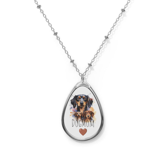 Happy Mother's Day / Mother Love / Dogmom / Dog Mom - Exquisite Baby Dachshund Watercolor Design Oval Necklace - Perfect Gift