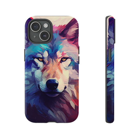 Majestic Wolf Polygon Style Phone Case / Beautiful Color Case - Tough Cases for iPhone 15, iPhone 14 and iPhone 13