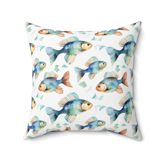 Fishing Enthusiasts Collection - Beautiful "Oscar Fish" Elegant Watercolor Fish Pattern - Spun Polyester Square Pillow - Gift