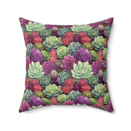 Gardening Lovers Collection - Succulents Herbal Garden Plants Pattern - Spun Polyester Square Pillow - Perfect Gift