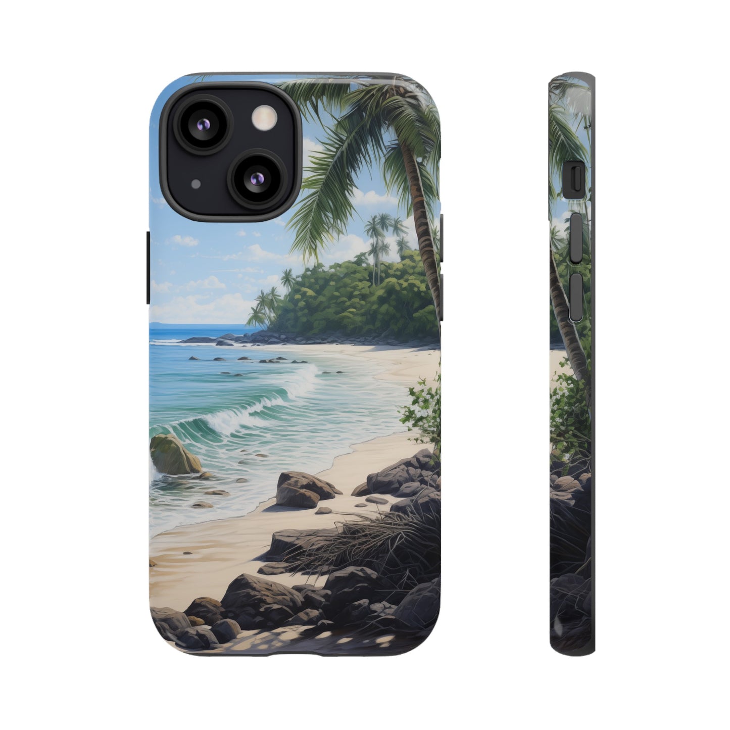 WhisperPrint - Desire for Relaxing Palm Beach View Style Phone Case  - Tough Cases for iPhone 15, iPhone 14 and iPhone 13