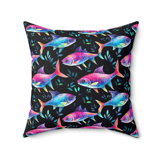 Fishing Enthusiasts Collection - Beautiful "Neon Tetra" Elegant Watercolor Fish Pattern - Spun Polyester Square Pillow - Gift