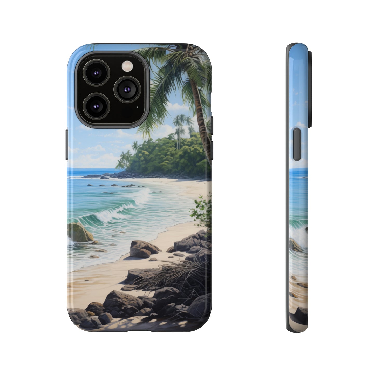 WhisperPrint - Desire for Relaxing Palm Beach View Style Phone Case  - Tough Cases for iPhone 15, iPhone 14 and iPhone 13
