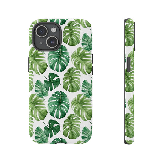Green Fresh Jungle Plant Leaf Monstera Deliciosa Pattern Phone Case / Phonecase - Tough Cases for iPhone 15, iPhone 14 and iPhone 13