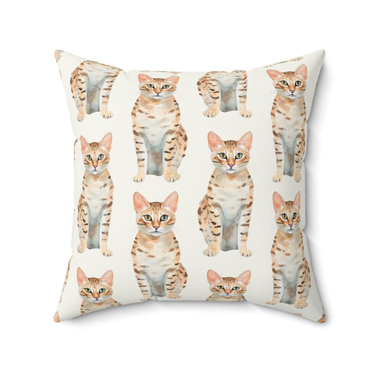 Majestic Savannah Cat Pattern Pillow - Spun Polyester Square Pillow