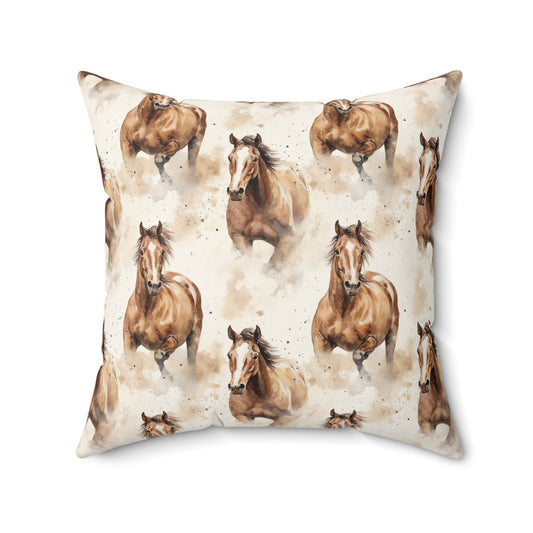 Horse Enthusiasts Collection - Beautiful "American Quarter Horse" Majestic Watercolor Pattern - Spun Polyester Square Pillow - Perfect Gift