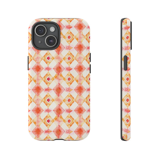 Watercolor Aztec Orange Pink Red Summer Pattern Phone Case / Beautiful Phonecase - Tough Cases for iPhone 15, iPhone 14 and iPhone 13