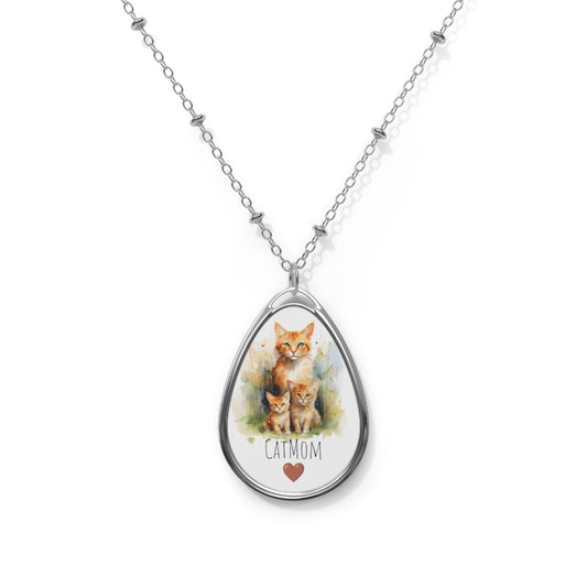 Happy Mother's Day / Mother Love / Catmom / Cat Mom - Exquisite Baby Cat Watercolor Design Oval Necklace - Perfect Gift