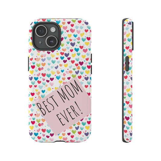Colorful Hearts Pattern - Happy Mother's Day Love Edition "Best Mom Ever" - Phone Case for iPhone 15 / iPhone 14 / iPhone 13 - Perfect Gift