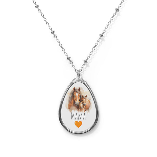 Happy Mother's Day / Mother Love / Mama Horse/ Mom - Exquisite Baby Horse Watercolor Design Oval Necklace - Perfect Gift