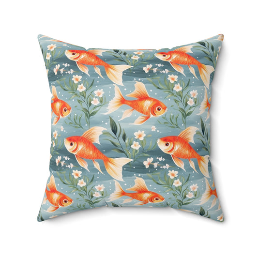 Fishing Enthusiasts Collection - Beautiful "Goldfish" Elegant Watercolor Fish Pattern - Spun Polyester Square Pillow - Gift