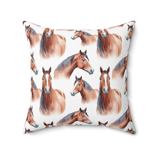 Horse Enthusiasts Collection - Beautiful "Warmblood Horse" Majestic Watercolor Pattern - Spun Polyester Square Pillow - Perfect Gift