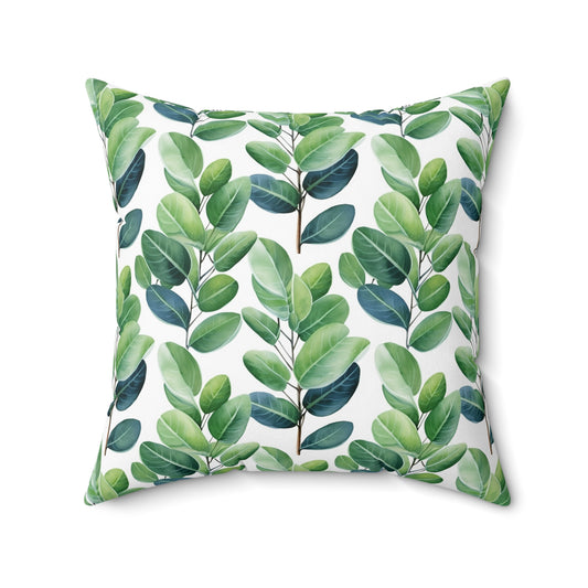 Gardening Lovers Collection - Fiddle Leaf Fig (Ficus lyrata) Herbal Garden Plants Pattern - Spun Polyester Square Pillow - Perfect Gift