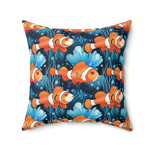 Fishing Enthusiasts Collection - Beautiful "Clownfish" Elegant Watercolor Fish Pattern - Spun Polyester Square Pillow - Gift