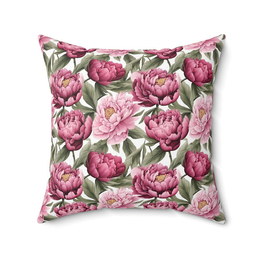 Gardening Lovers Collection - Peony (Paeonia spp.) Herbal Garden Plants Pattern - Spun Polyester Square Pillow - Perfect Gift