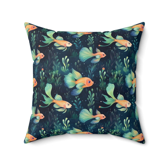 Fishing Enthusiasts Collection - Beautiful "Guppy" Elegant Watercolor Fish Pattern - Spun Polyester Square Pillow - Gift