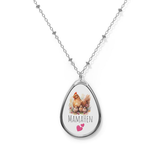 Happy Mother's Day / Mother Love / Mamahen / Mama-Hen - Exquisite Baby Chicken Hen Watercolor Design Oval Necklace - Perfect Gift
