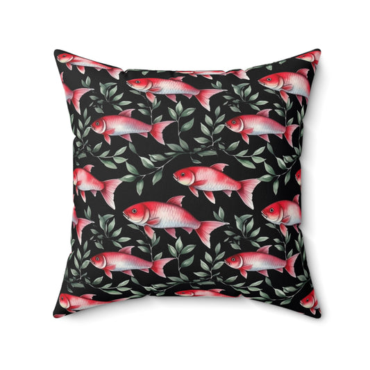 Fishing Enthusiasts Collection - Beautiful "Cherry Barb" Elegant Watercolor Fish Pattern - Spun Polyester Square Pillow - Perfect Gift