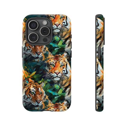 Majestic Hiding Tiger Pattern Polygonized Style Phone Case  - Tough Cases for iPhone 15, iPhone 14 and iPhone 13