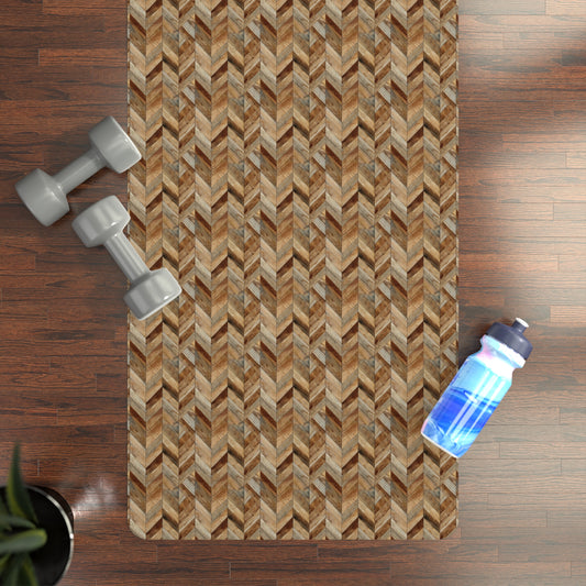 Wood Fishbone Tile Pattern Rubber Yoga Mat