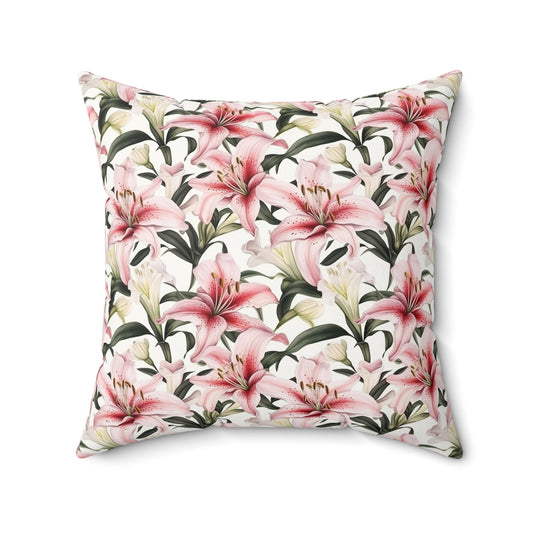 Gardening Lovers Collection - Lily (Lilium spp.) Herbal Garden Plants Pattern - Spun Polyester Square Pillow - Perfect Gift