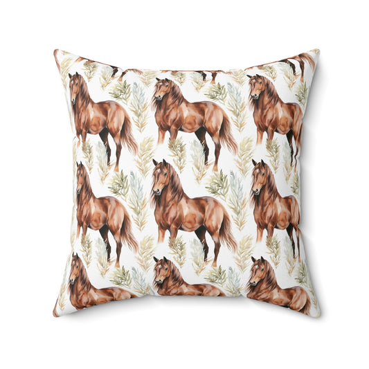 Horse Enthusiasts Collection - Beautiful "Cleveland Bay Horse" Majestic Watercolor Pattern - Spun Polyester Square Pillow - Perfect Gift