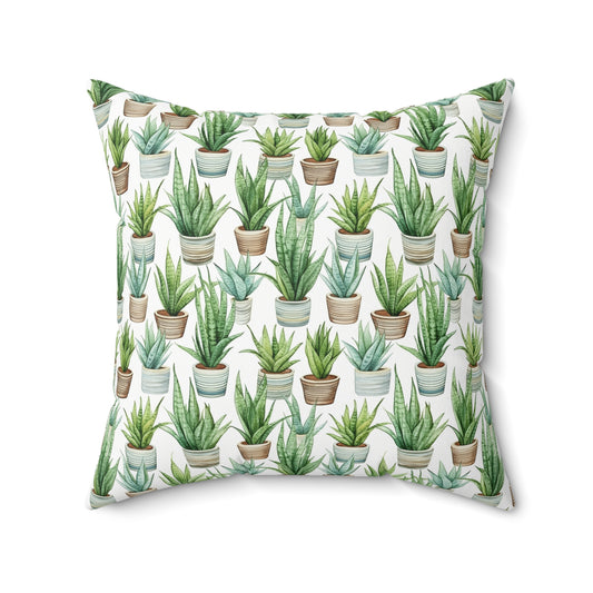 Gardening Lovers Collection - Snake Plant (Sansevieria) Herbal Garden Plants Pattern - Spun Polyester Square Pillow - Perfect Gift