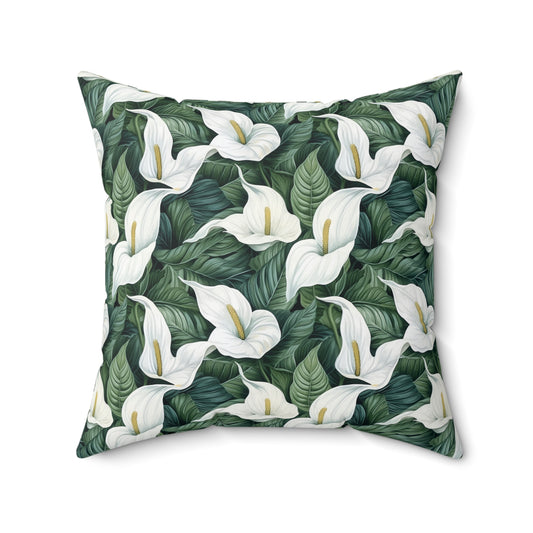 Gardening Lovers Collection - Peace Lily (Spathiphyllum) Herbal Garden Plants Pattern - Spun Polyester Square Pillow - Perfect Gift