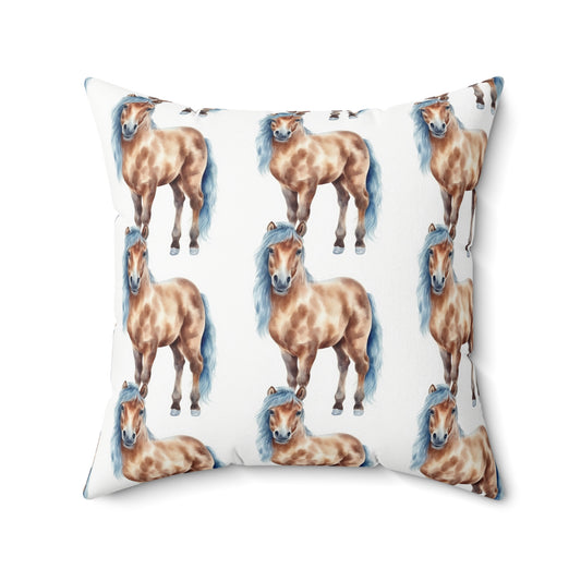 Horse Enthusiasts Collection - Beautiful "Shetland Pony" Majestic Watercolor Pattern - Spun Polyester Square Pillow - Perfect Gift