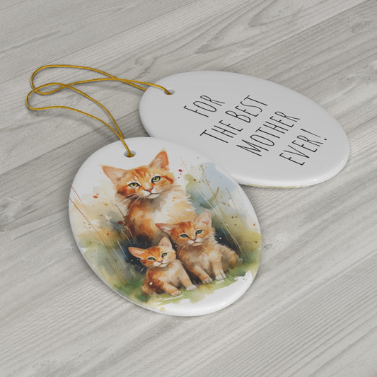 Happy Mother's Day / Mother Love / Best Mother -  Baby Cat Watercolor Design Ceramic Ornament - Perfect Gift, 1-Pack
