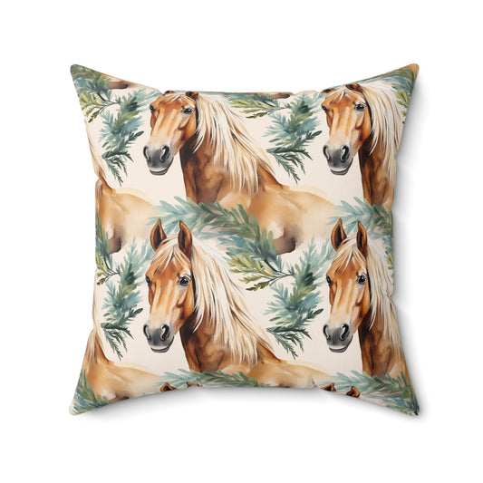 Horse Enthusiasts Collection - Beautiful "Haflinger Horse" Majestic Watercolor Pattern - Spun Polyester Square Pillow - Perfect Gift