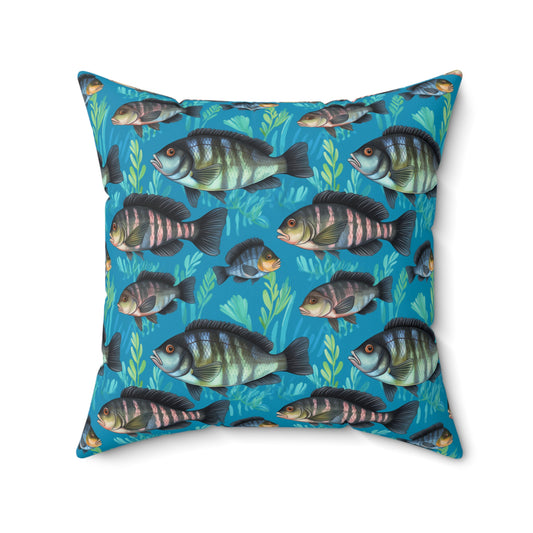Fishing Enthusiasts Collection - Beautiful "Cichlid" Elegant Watercolor Fish Pattern - Spun Polyester Square Pillow - Gift