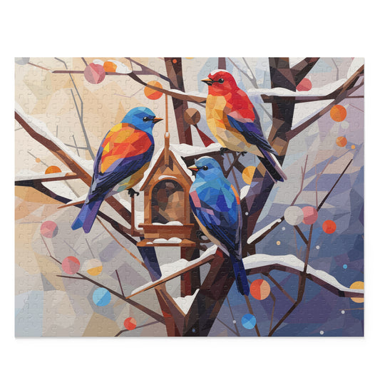 Sweet Winter Birds Colorful Polygon Style  Puzzle - Jigsaw Puzzle (120, 252, 500-Piece)