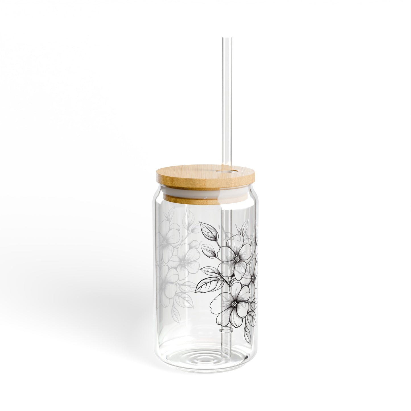 Happy Mother's Day Sipper Glass / Glass Tumbler Transparent Floral Pattern and Flowers - "World's best mom", 16oz (0,473 l) - Perfect Gift