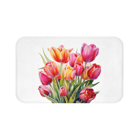 Beautiful Watercolor Style Tulip Bath Mat