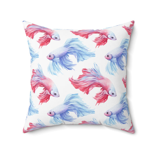 Fishing Enthusiasts Collection - Beautiful "Betta Fish" Elegant Watercolor Fish Pattern - Spun Polyester Square Pillow - Gift