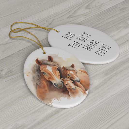 Happy Mother's Day / Mother Love / Best Mama-Horse/ Mamahorse Ever -  Baby Horse Watercolor Design Ceramic Ornament - Perfect Gift, 1-Pack