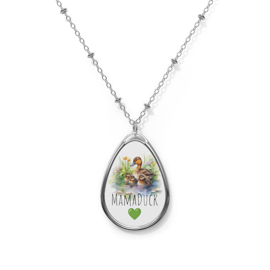 Happy Mother's Day / Mother Love / Mamaduck/ Mama-Duck - Exquisite Baby Horse Watercolor Design Oval Necklace - Perfect Gift