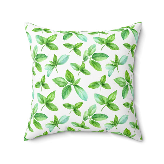 Gardening Lovers Collection - Mint (Mentha spp.) Herbal Garden Plants Pattern - Spun Polyester Square Pillow - Perfect Gift