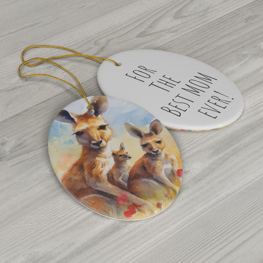 Happy Mother's Day / Mother Love / For The Best Mom Ever -  Baby Kangaroo Watercolor Design Ceramic Ornament - Perfect Gift, 1-Pack