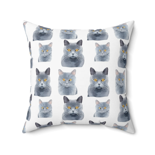 Majestic Chartreux Cat Pattern Pillow - Spun Polyester Square Pillow