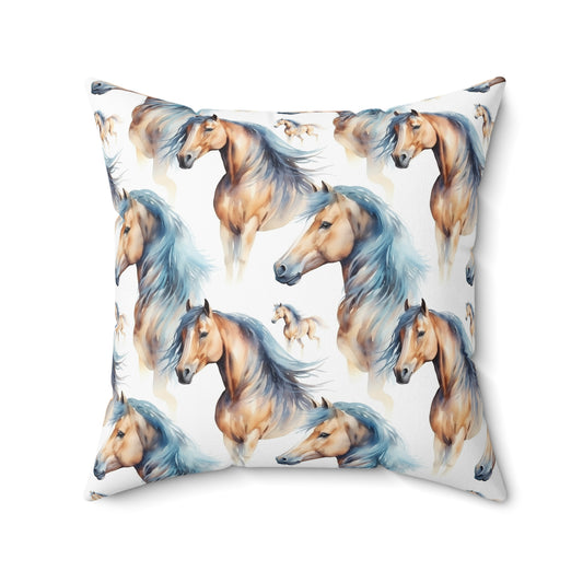 Horse Enthusiasts Collection - Beautiful "Arabian Horse" Majestic Watercolor Pattern - Spun Polyester Square Pillow - Perfect Gift