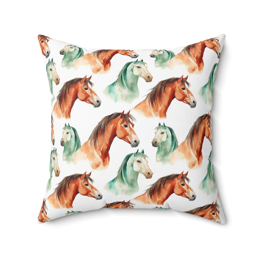 Horse Enthusiasts Collection - Beautiful "Marwari Horse" Majestic Watercolor Pattern - Spun Polyester Square Pillow - Perfect Gift