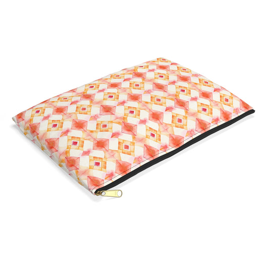 Red Orange Pink Modern Watercolor Style Aztec Summer Pattern Accessory Pouch