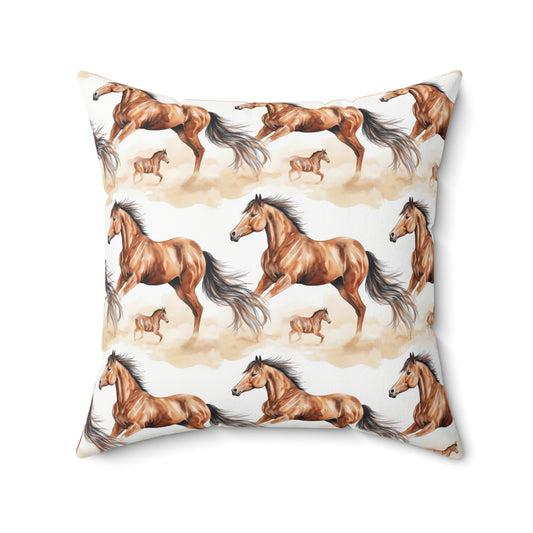 Horse Enthusiasts Collection - Beautiful "Mustang Horse" Majestic Watercolor Pattern - Spun Polyester Square Pillow - Perfect Gift