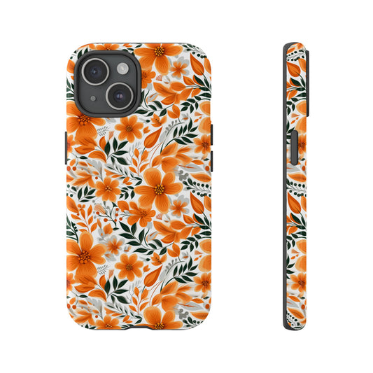 Fresh Orange Floral Flowers Pattern Phone Case / Beautiful Phonecase - Tough Cases for iPhone 15, iPhone 14 and iPhone 13