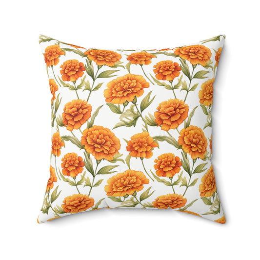 Gardening Lovers Collection - Marigold (Tagetes spp.) Herbal Garden Plants Pattern - Spun Polyester Square Pillow - Perfect Gift
