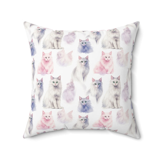 Majestic Turkish Angora Cat Pattern Pillow - Spun Polyester Square Pillow