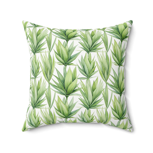Gardening Lovers Collection - Aloe Vera (Aloe barbadensis) Herbal Garden Plants Pattern - Spun Polyester Square Pillow - Perfect Gift